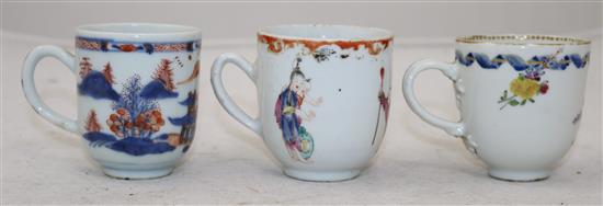 Eleven Chinese export polychrome coffee cups, 18th/19th century, largest 7cm